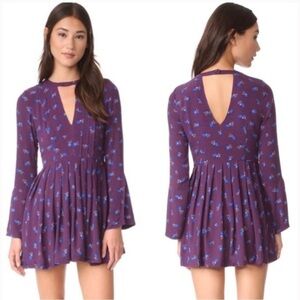 COPY - NEW Free People Tegan Floral Long Bell Sleeve Boho Babydoll Mini Dress S…